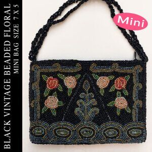Black Vintage Beaded Floral Mini Bag Size 7 x 5